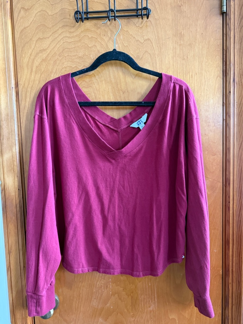 JoyLab Raspberry V-Neck Boxy Long Sleeve Pullover